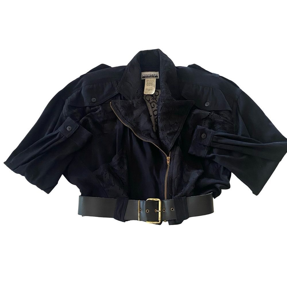 Vintage 80s Contempo Casuals Lace Panel Moto Jacket Black Size M